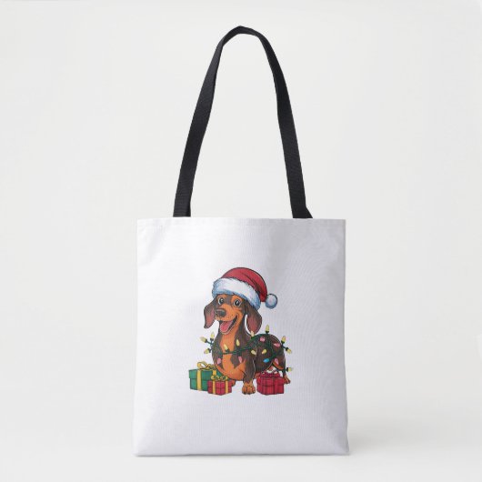 Kerstverlichting Kerstman Hoed Teckel Hond Kerstmi Tote Bag (Voorkant)