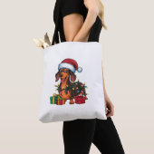 Kerstverlichting Kerstman Hoed Teckel Hond Kerstmi Tote Bag (Dichtbij)