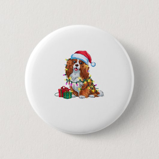 Kerstverlichting Kerstman Hoed Tibetaanse Spaniel  Ronde Button 5,7 Cm (Voorkant)