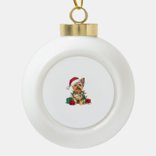 Kerstverlichting Kerstman Hoed Yorkie Hond Kerstmi Keramische Bal Ornament