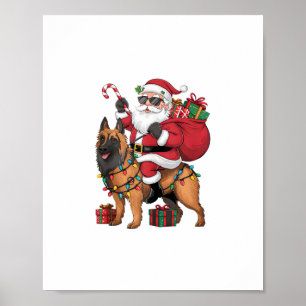Kerstverlichting Kerstman Rijdende Duitse Herder H Poster