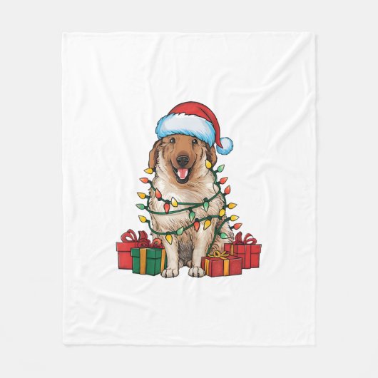 Kerstverlichting Kerstmuts Anatolische Herder Hond Fleece Deken (Voorkant)