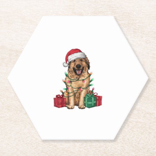 Kerstverlichting Kerstmuts Anatolische Herder Hond Kartonnen Onderzetters (Voorkant)