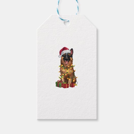 Kerstverlichting Kerstmuts Belgische Tervuren Hond Cadeaulabel (Voorkant)