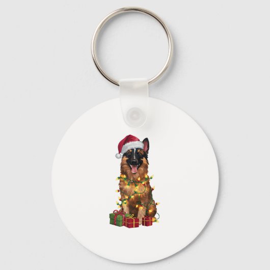 Kerstverlichting Kerstmuts Belgische Tervuren Hond Sleutelhanger (Voorkant)