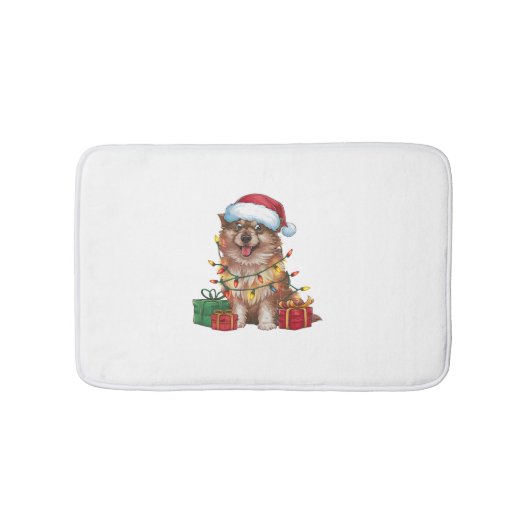 Kerstverlichting Kerstmuts Finse Lapphund Dog Chri Badmat (Voorkant)