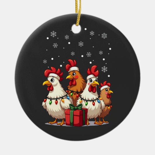 Kerstverlichting Kip Santa Funny Kerstmis Keramisch Ornament (Voorkant)