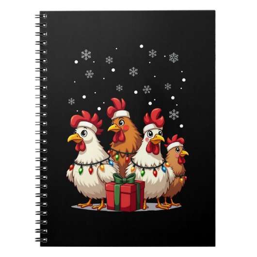 Kerstverlichting Kip Santa Funny Kerstmis Notitieboek (Voorkant)