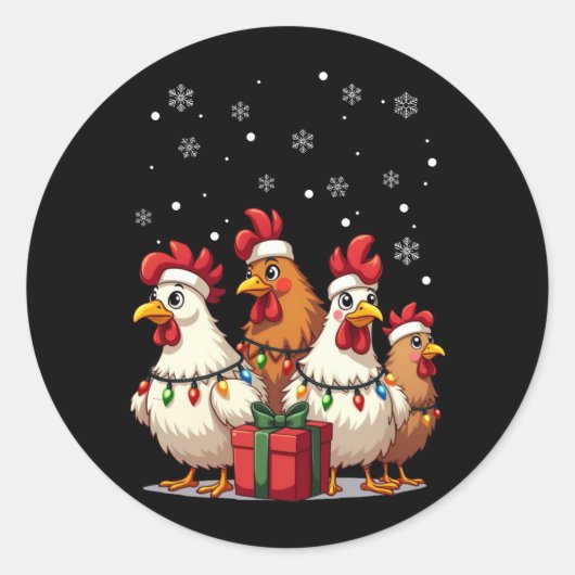 Kerstverlichting Kip Santa Funny Kerstmis Ronde Sticker (Voorkant)