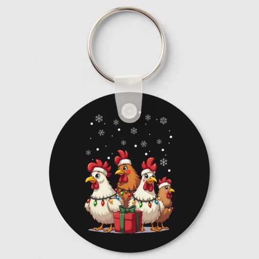 Kerstverlichting Kip Santa Funny Kerstmis Sleutelhanger (Voorkant)