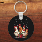 Kerstverlichting Kip Santa Funny Kerstmis Sleutelhanger (Voorkant)