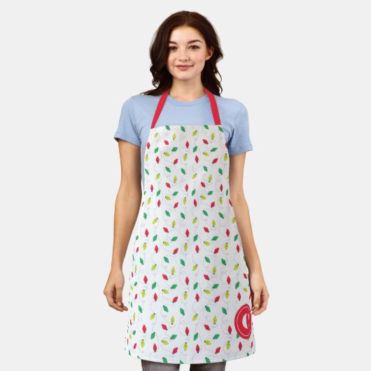 Kerstverlichting kleurrijke initiaal vakantie schort (Gedragen)