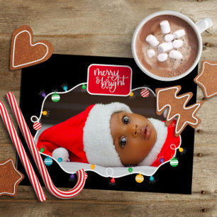 Kerstverlichting Merry & Bright (voeg foto toe) Ho Feestdagenkaart