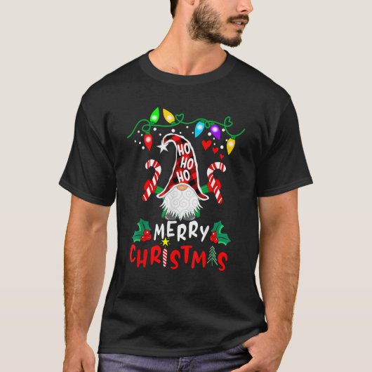 Kerstverlichting met kabouters en rode buffel t-shirt (Voorkant)
