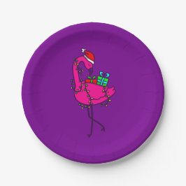 kerstverlichting met kerstman flamingo kerstvakant papieren bordje