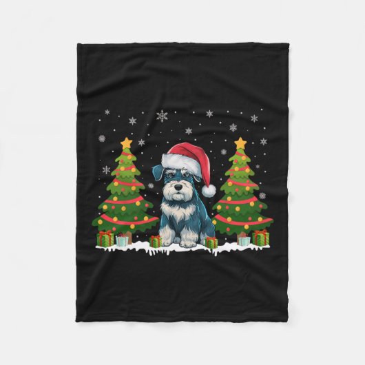 Kerstverlichting Miniatuur Schnauzer Hond Kerstman Fleece Deken (Voorkant)