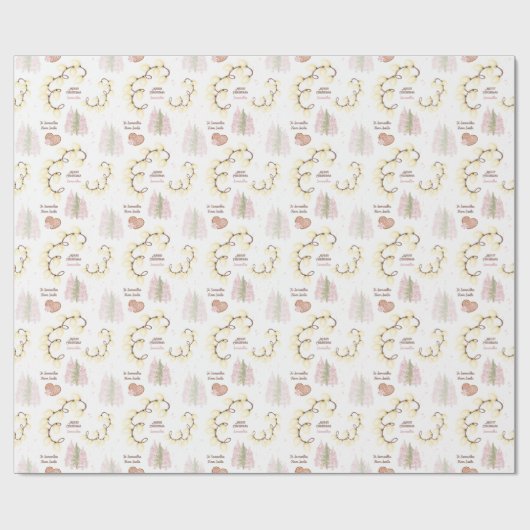 Kerstverlichting Modern Roze Wit Custom Name Cadeaupapier (Vlak)