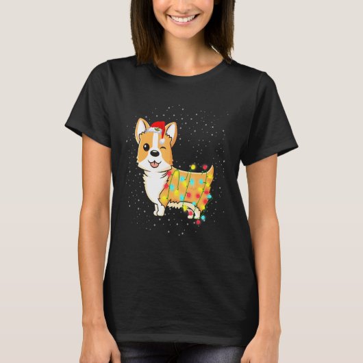 Kerstverlichting Mooie Corgi Hond T-shirt (Voorkant)