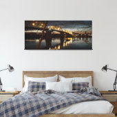Kerstverlichting op de brug over de Donau. Canvas Afdruk (Insitu (Slaapkamer))