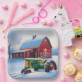 Kerstverlichting op een groene Boerderijen tractor Papieren Bordje (Feest)