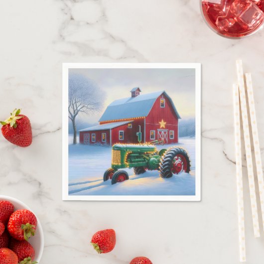 Kerstverlichting op een groene Boerderijen tractor Servet (Insitu)