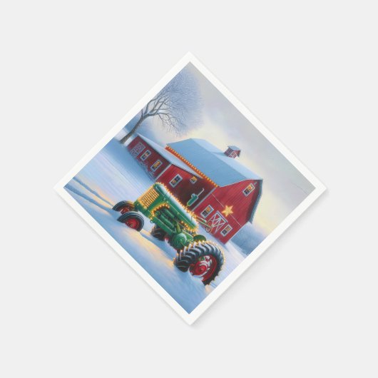 Kerstverlichting op een groene Boerderijen tractor Servet (Hoek)