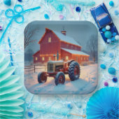 Kerstverlichting op een rode schuur papieren bordje (Feest)