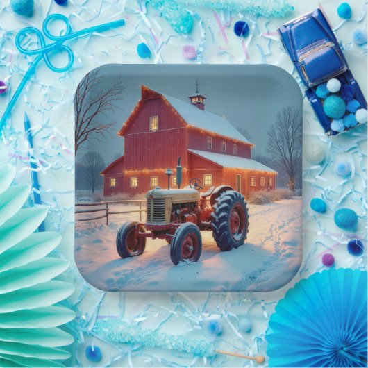 Kerstverlichting op een rode schuur papieren bordje (Feest)