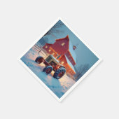 Kerstverlichting op een rode schuur servet (Hoek)