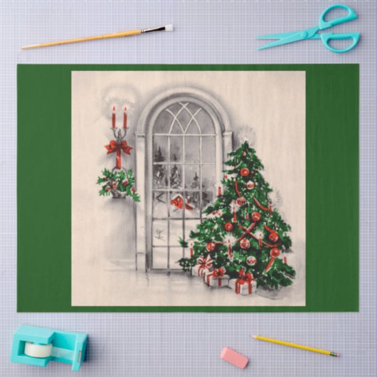 Kerstverlichting op groen tissuepapier (Craft)