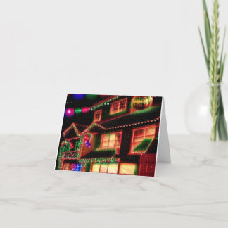 Kerstverlichting op huis wenskaart kaart
