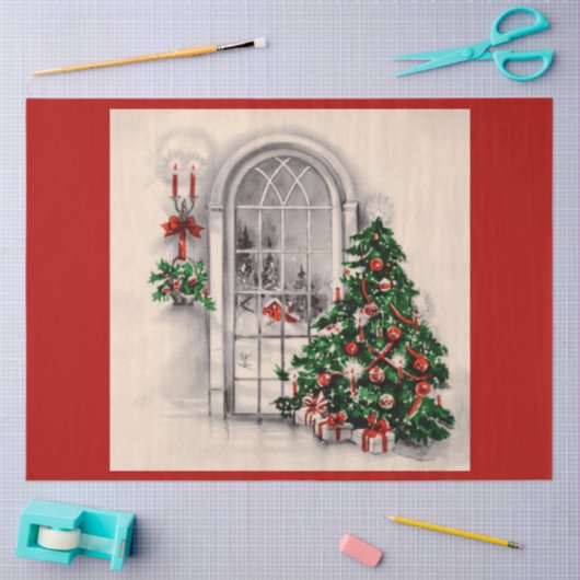 Kerstverlichting op rood tissuepapier (Craft)