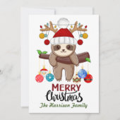 Kerstverlichting op Schattigee luiaard met Santa H Feestdagenkaart (Voorkant)