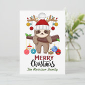 Kerstverlichting op Schattigee luiaard met Santa H Feestdagenkaart (Staand voorkant)