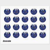 Kerstverlichting op Sneeuw Goud en Blauw Aangepast Ronde Sticker (Vel)