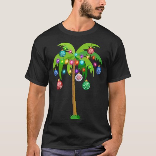 kerstverlichting palmboom Funny Hawaii Beach Trop T-shirt (Voorkant)