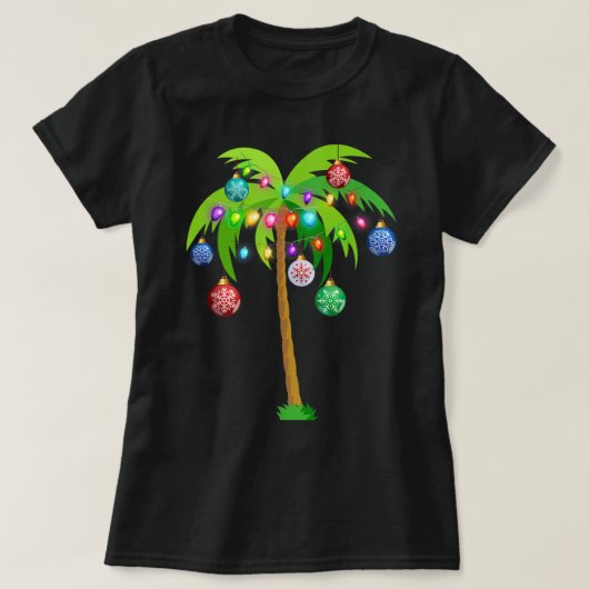 kerstverlichting palmboom Funny Hawaii Beach Trop T-shirt (Design voorkant)
