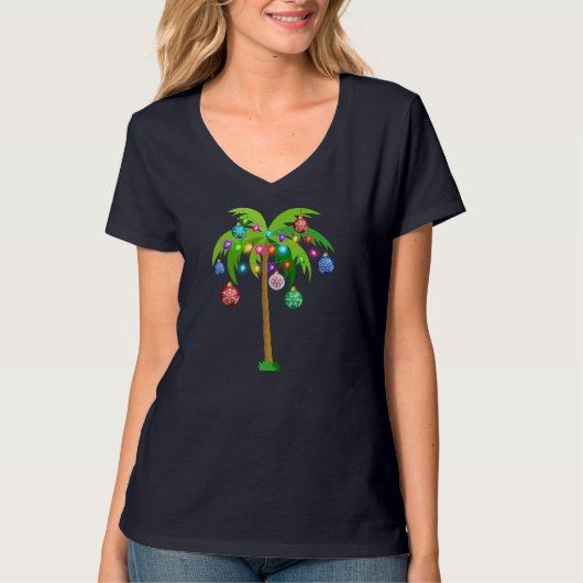 kerstverlichting palmboom Funny Hawaii Beach Trop T-shirt (Voorkant)