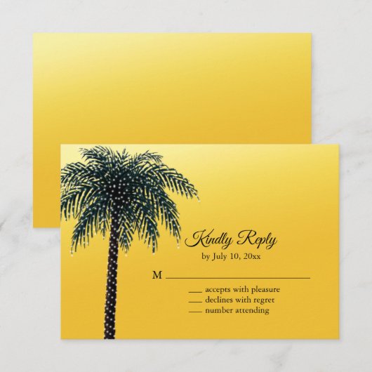 Kerstverlichting Palmboom Goud RSVP Kaartje (Voorkant / Achterkant)
