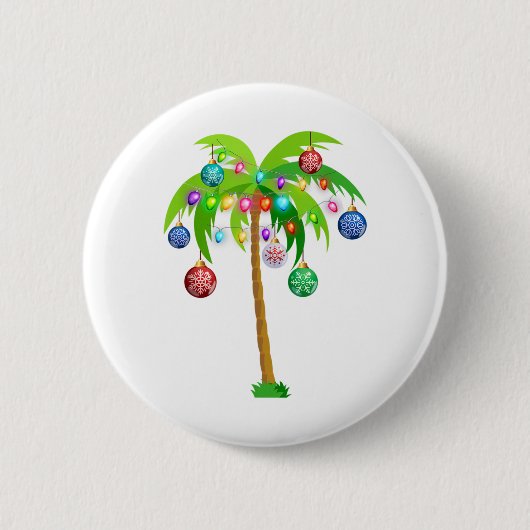 Kerstverlichting palmboom hawaii strand tropische ronde button 5,7 cm (Voorkant)
