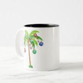 Kerstverlichting palmboom hawaii strand tropische  tweekleurige koffiemok (Voorkant links)