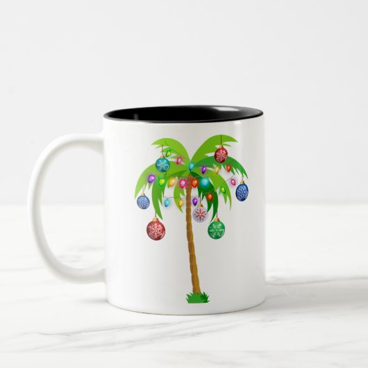 Kerstverlichting palmboom hawaii strand tropische  tweekleurige koffiemok (Links)