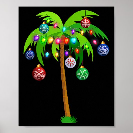Kerstverlichting Palmboom Pret Hawaï Strand Tropis Poster (Voorkant)