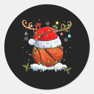 Kerstverlichting Rendier Santa Hat Basketbal Chris Ronde Sticker