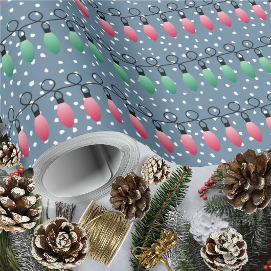 Kerstverlichting-rode groene-nacht sneeuw cadeaupapier