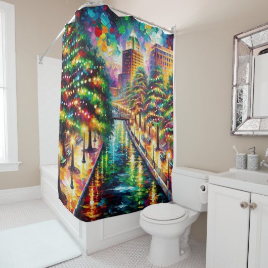 Kerstverlichting: San Antonio Riverwalk Douchegordijn (In situ)