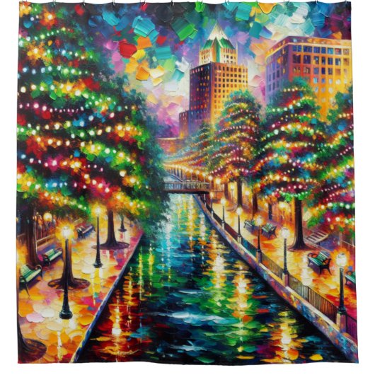 Kerstverlichting: San Antonio Riverwalk Douchegordijn (Voorkant)