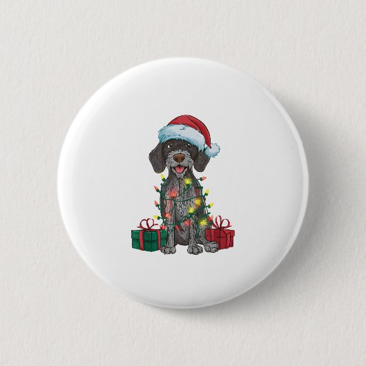 Kerstverlichting Santa Duitse Wirehaired Pointer D Ronde Button 5,7 Cm (Voorkant)