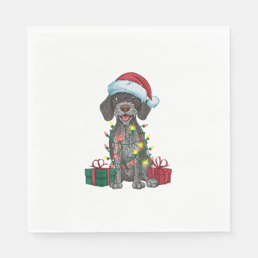 Kerstverlichting Santa Duitse Wirehaired Pointer D Servet (Voorkant)