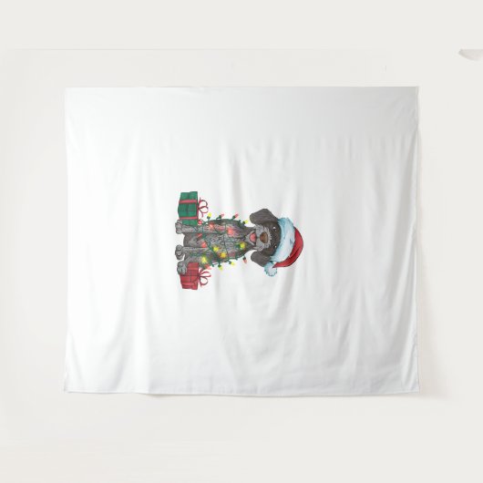 Kerstverlichting Santa Duitse Wirehaired Pointer D Wandkleed (Voorkant (horizontaal))